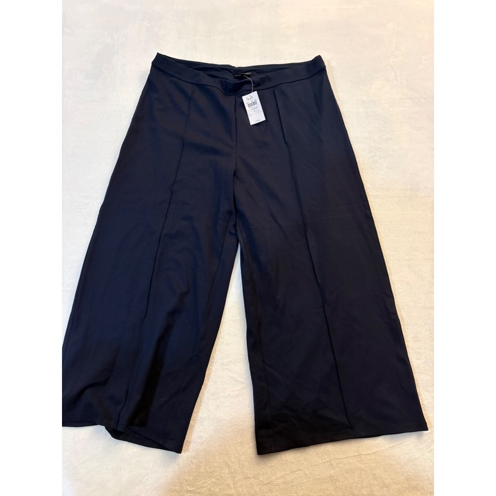 J. Jill Wearever Navy Blue Wide Leg Crop Pants Pintuck Stretch Jersey Large NWT - Picture 2 of 6